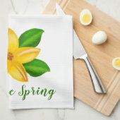 水彩イエローワイルドフラワーウェルカム春 キッチンタオル (四つ折り)