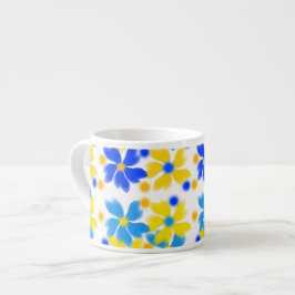 水彩イエロー&ブルーフラワーズエスプレッソカップ エスプレッソカップ