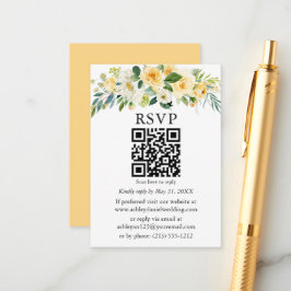 水彩イエロー ホワイト フラワー ウェディングQR RSVP エンクロージャーカード
