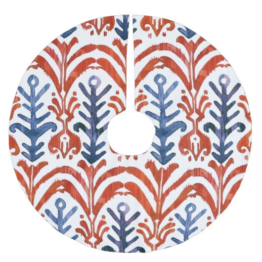 水彩イカット、ボヘミアン民族模様。 ブラッシュドポリエステルツリースカート (正面)