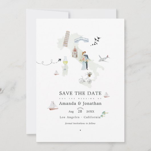 水彩イタリアン デスティネーション ウェディング フォト セーブザデート (正面)
