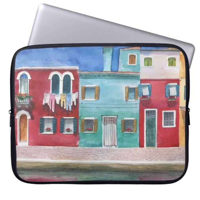 水彩イタリア：手書き ラップトップスリーブ (正面)