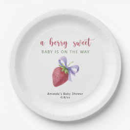水彩イチゴと弓ベビーシャワー ペーパープレート