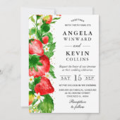 水彩イチゴと白結婚花 招待状 (正面)