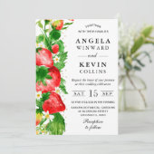 水彩イチゴと白結婚花 招待状 (スタンド正面)