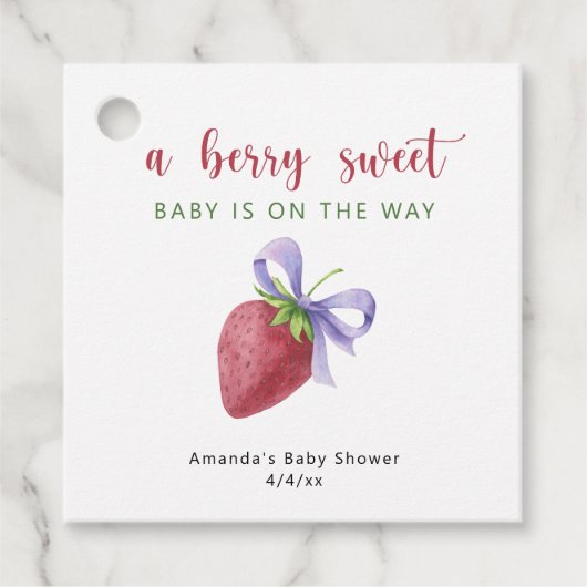 水彩イチゴと紫弓ベビーシャワー フェイバータグ (正面)