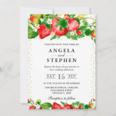 水彩イチゴと花のウェディング 招待状 (正面)