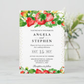 水彩イチゴと花のウェディング 招待状 (スタンド正面)