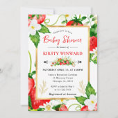 水彩イチゴと花のベビーシャワー 招待状 (正面)