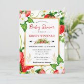 水彩イチゴと花のベビーシャワー 招待状 (スタンド正面)