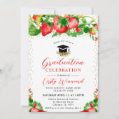 水彩イチゴと花の卒業 招待状 (正面)