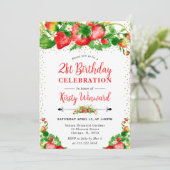 水彩イチゴと花の21歳の誕生日 招待状 (スタンド正面)