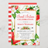 水彩イチゴと花スイーツ16 招待状 (正面/裏面)