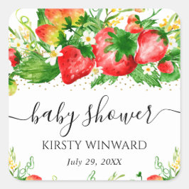 水彩イチゴと花赤ちゃんシャワー スクエアシール