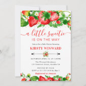 水彩イチゴと花赤ちゃんシャワー 招待状 (正面)