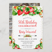 水彩イチゴと花50歳の誕生日 招待状 (正面/裏面)