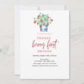 水彩イチゴのバスケットとチェック柄の1歳誕生日 招待状 (正面)