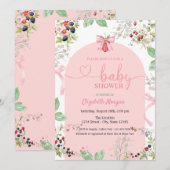 水彩イチゴのリボンとフルーツのベイビーシャワー 招待状 (正面/裏面)