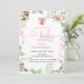 水彩イチゴのリボン ラズベリー ベビーシャワー 招待状 (スタンド正面)