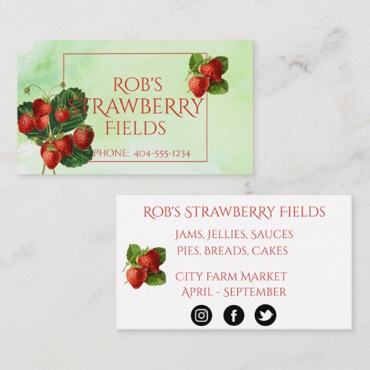 水彩イチゴの名刺 名刺 (正面/裏面)