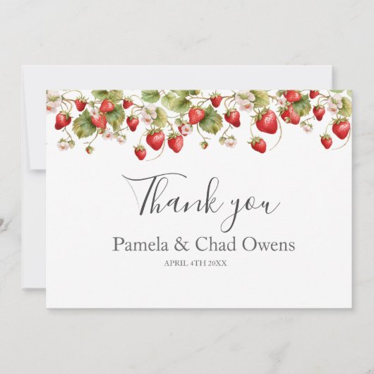 水彩イチゴの結婚式のお礼 サンキューカード (正面)