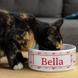 水彩イチゴの花模様のペット ボウル