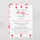 水彩イチゴベビーシャワー招待状ピンク 招待状 (正面/裏面)