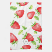 水彩イチゴモダン夏モノグラムの キッチンタオル (縦)