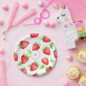 水彩イチゴモダン夏モノグラムの ペーパープレート (パーティー)