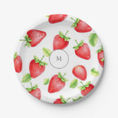水彩イチゴモダン夏モノグラムの ペーパープレート (正面)