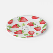 水彩イチゴモダン夏モノグラムの ペーパープレート (アングル)