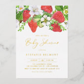 水彩イチゴ夏のベビーシャワー 箔招待状 (正面)