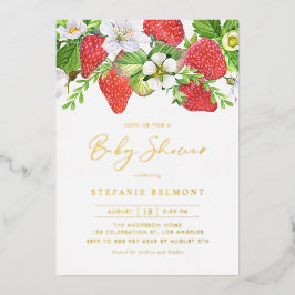 水彩イチゴ夏のベビーシャワー 箔招待状