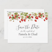 水彩イチゴ結婚式の日付を保存 ポストカード (正面/裏面)