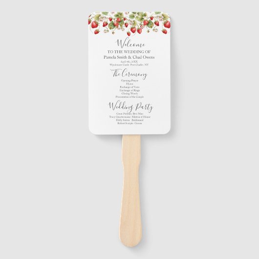 水彩イチゴ結婚式 プログラム ハンドファン (正面)