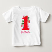 水彩イチゴ誕生日ガールピンクと赤 ベビーTシャツ (正面)