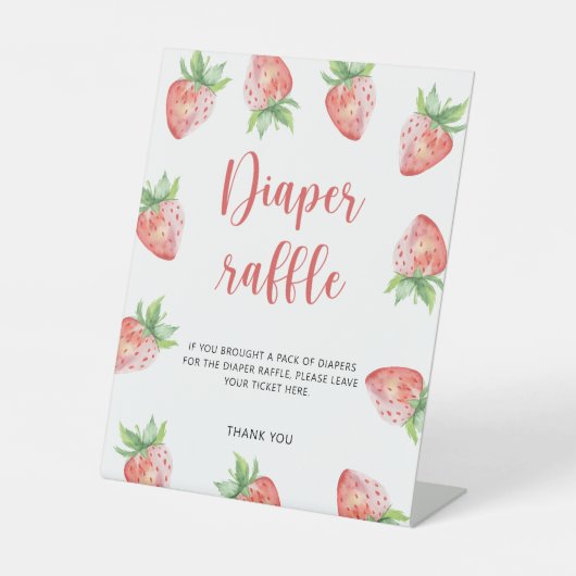 水彩イチゴ – おむつラッフル 台座サイン (正面)