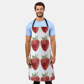 水彩イチゴ：シームレスパターン エプロン (着用した状態)