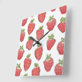 水彩イチゴ スクエア壁時計 (傾斜)