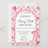 水彩イチゴ　ファースト　１歳の誕生日 招待状 (正面)