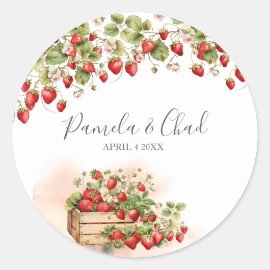水彩イチゴ ラウンドシール (正面)