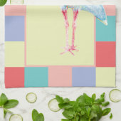 水彩イビスバードチェッカーボードデザイン キッチンタオル (折り畳み)