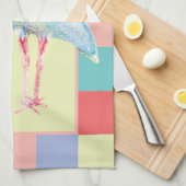 水彩イビスバードチェッカーボードデザイン キッチンタオル (四つ折り)