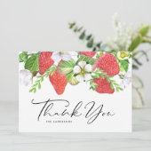 水彩イラストの苺の植物紋様カード サンキューカード (スタンド正面)