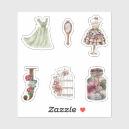 水彩イラストファッションドレススクラップブック シール