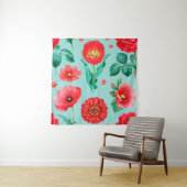 水彩イラストレーションの赤い花。シームレス  タペストリー (インサイチュ)