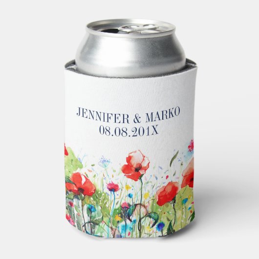 水彩イラストレーションカラフル春の花 缶クーラー (缶正面)