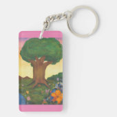 水彩イラストレーションツリーライフファンタジーアートラブ キーホルダー (裏面)
