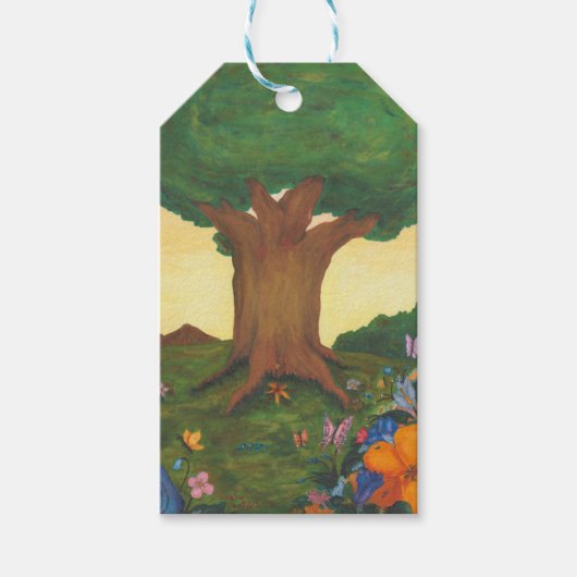 水彩イラストレーションツリーライフファンタジーアートラブ ギフトタグ (正面)