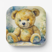 水彩イラストレーションテディベア赤ちゃんシャワー ペーパープレート (正面)